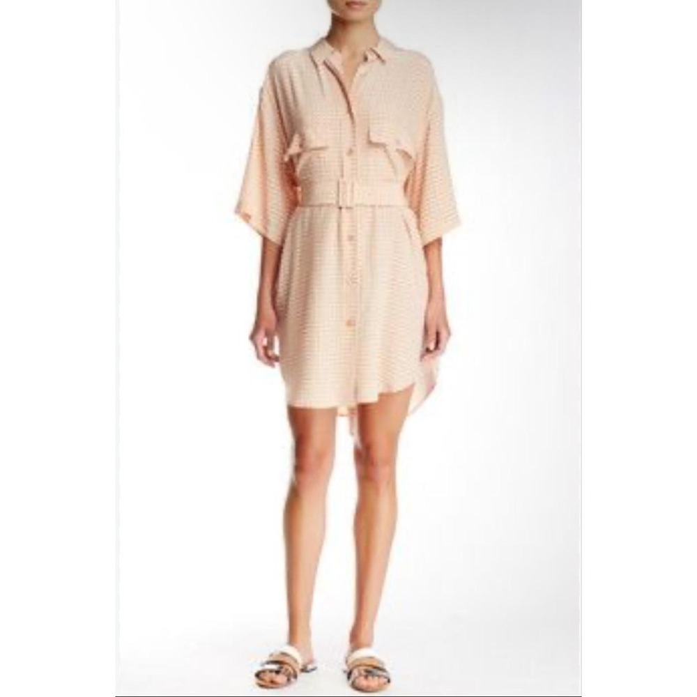 Equipment Dress Womens XS Beige Print Shirt Belted Short Summer Kimono Silk